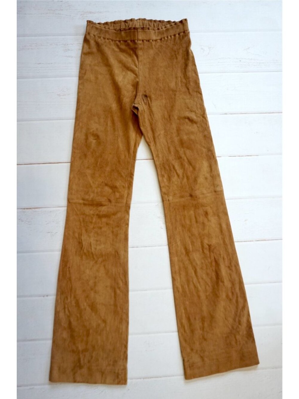 Stouls Paris Camel Lambskin Leather Pants Suede Pull-On Flare - Size XS - Picture 2 of 9